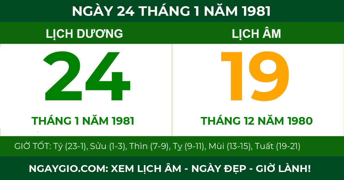 lịch âm ngày 24 tháng 1 năm 1981