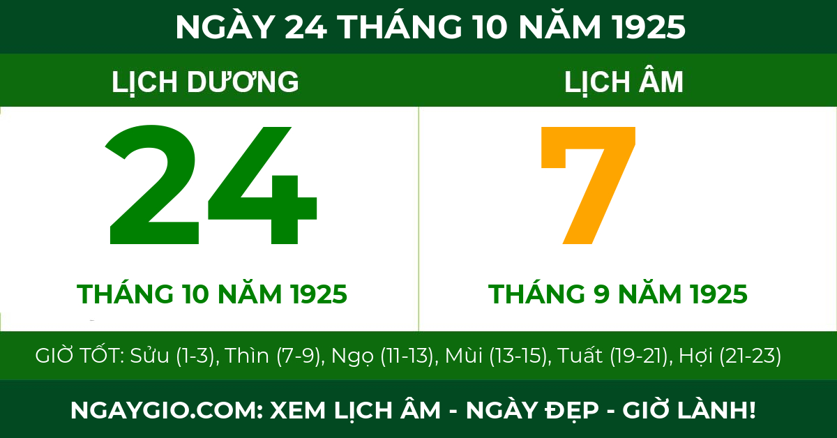 lịch âm ngày 24 tháng 10 năm 1925