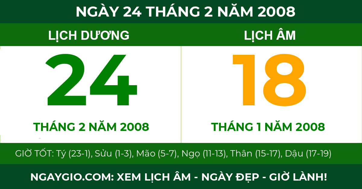 lịch âm ngày 24 tháng 2 năm 2008