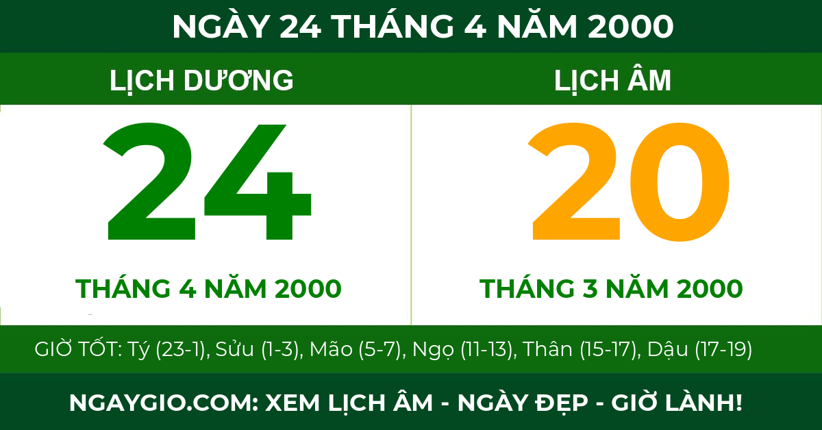 lịch âm ngày 24 tháng 4 năm 2000