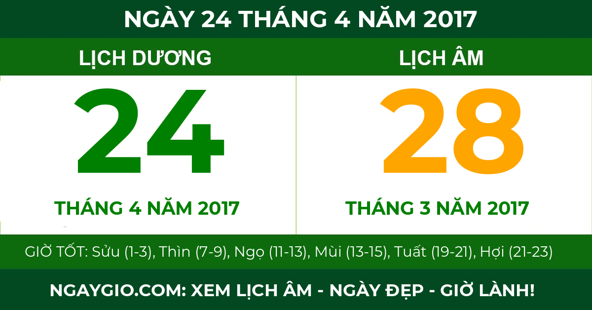 lịch âm ngày 24 tháng 4 năm 2017
