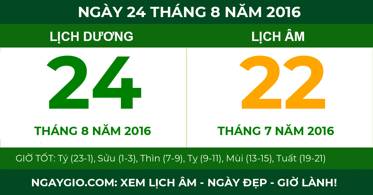 lịch âm ngày 24 tháng 8 năm 2016