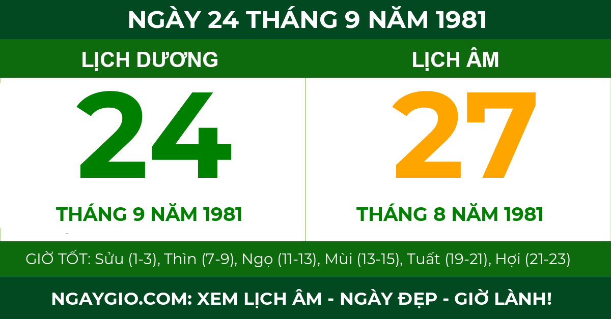 lịch âm ngày 24 tháng 9 năm 1981