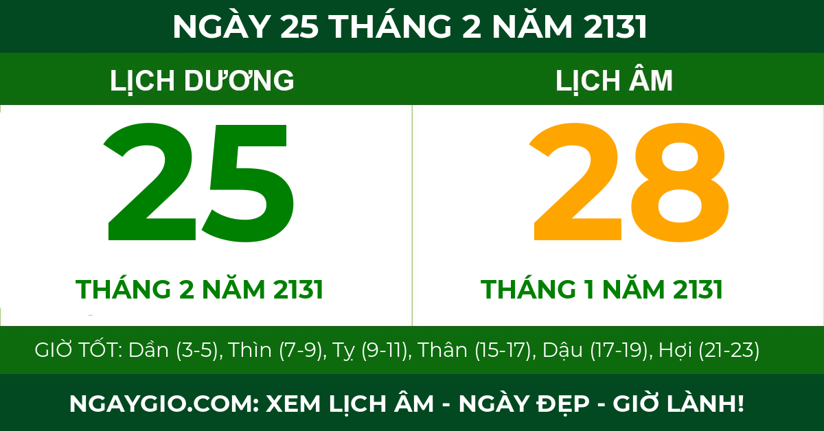 lịch âm ngày 25 tháng 2 năm 2131
