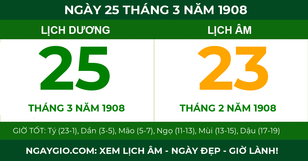 lịch âm ngày 25 tháng 3 năm 1908