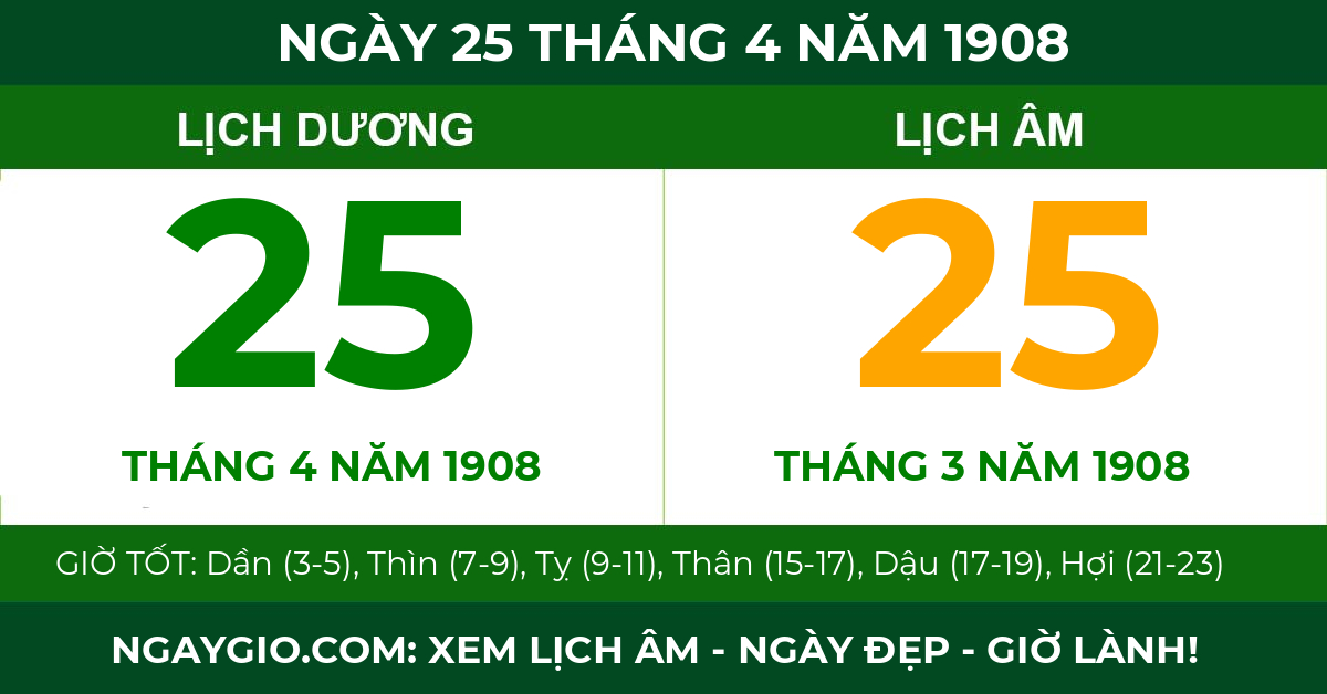 lịch âm ngày 25 tháng 4 năm 1908