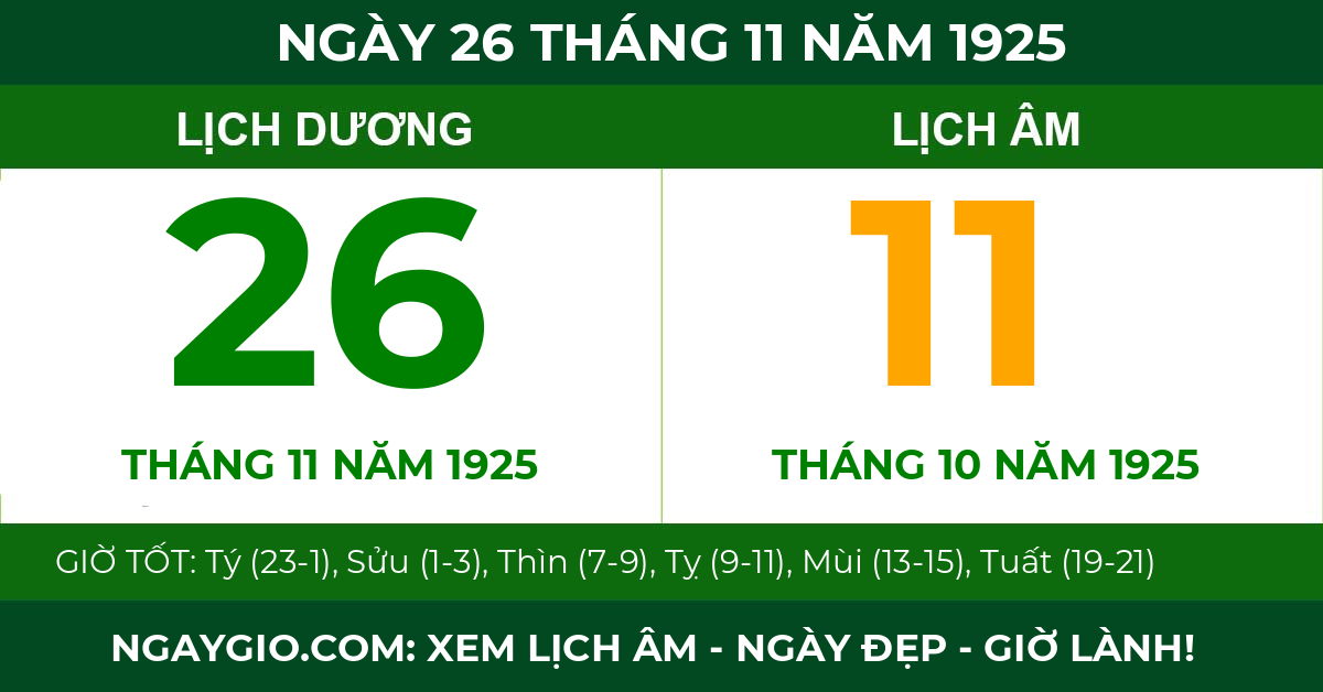 lịch âm ngày 26 tháng 11 năm 1925