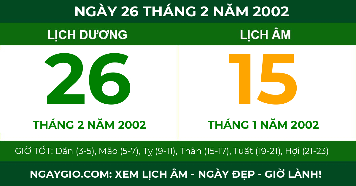 lịch âm ngày 26 tháng 2 năm 2002