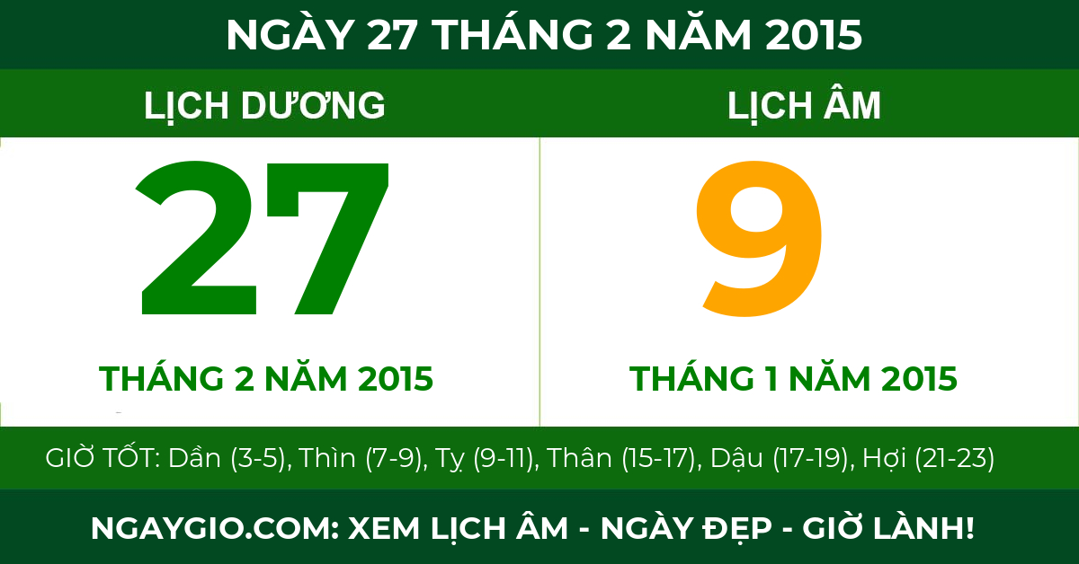 lịch âm ngày 27 tháng 2 năm 2015