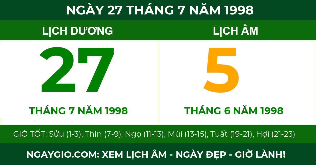 lịch âm ngày 27 tháng 7 năm 1998