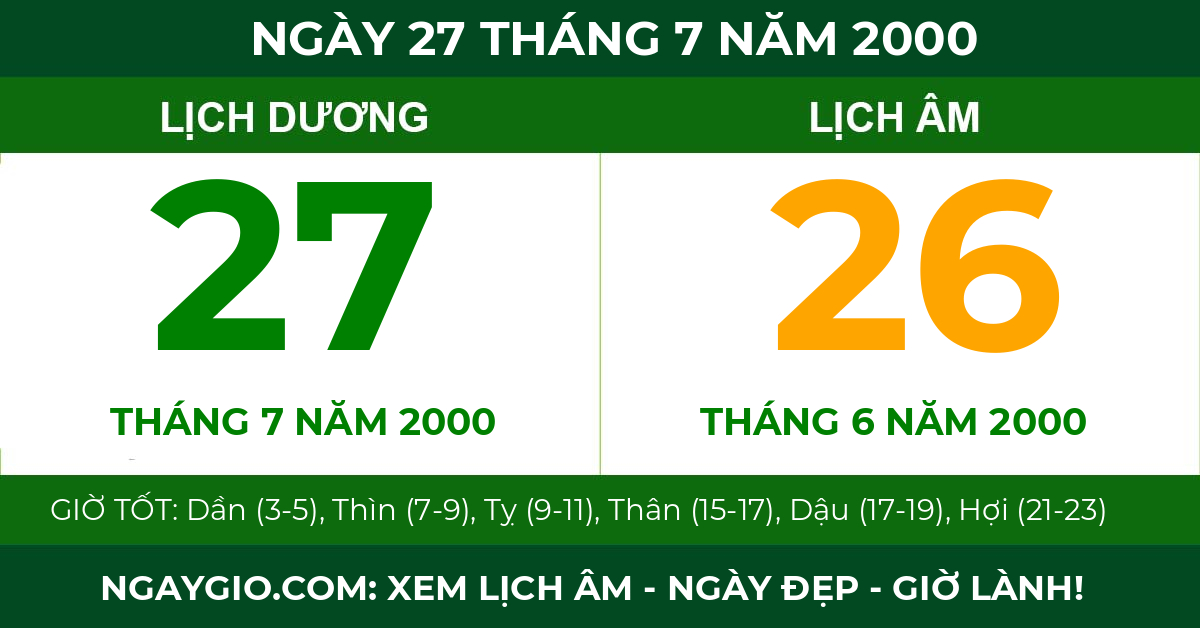 lịch âm ngày 27 tháng 7 năm 2000