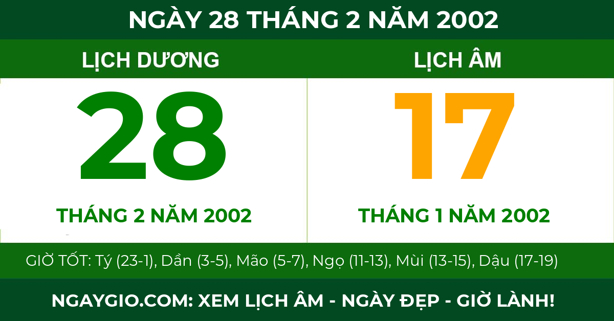 lịch âm ngày 28 tháng 2 năm 2002