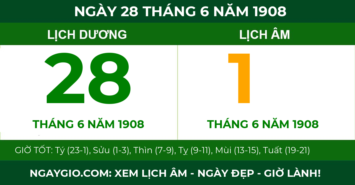 lịch âm ngày 28 tháng 6 năm 1908