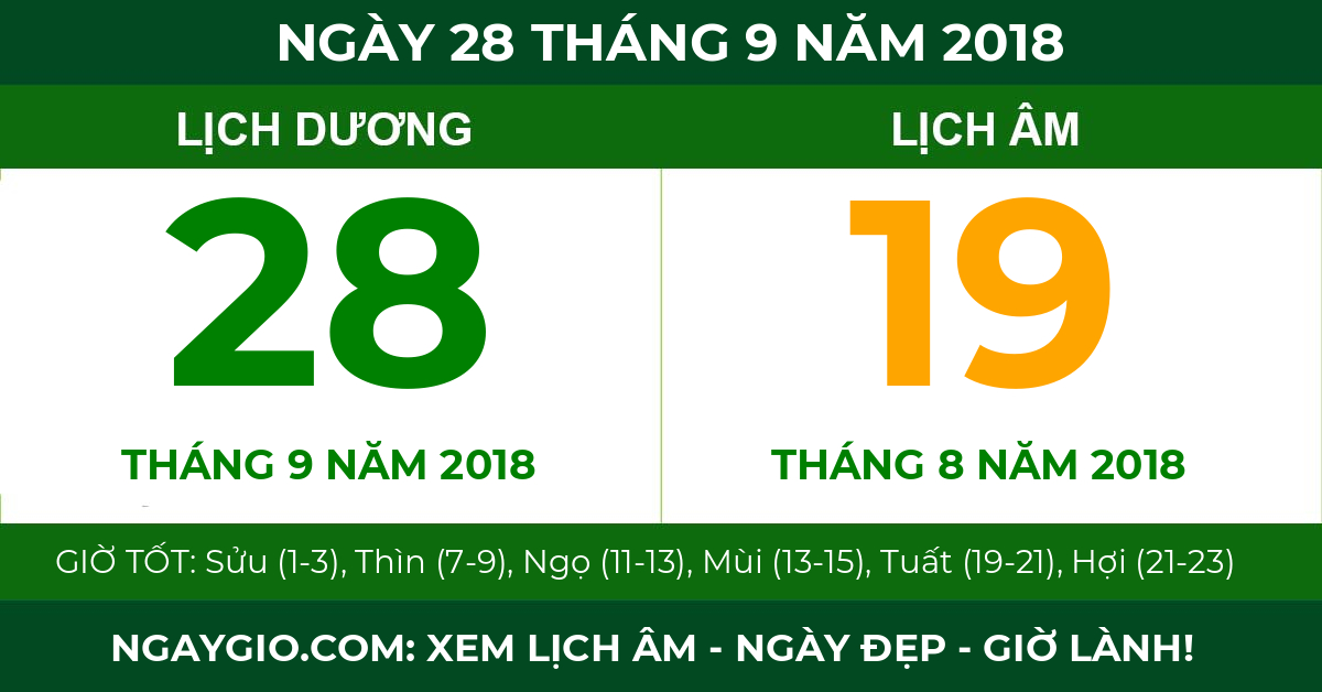 lịch âm ngày 28 tháng 9 năm 2018