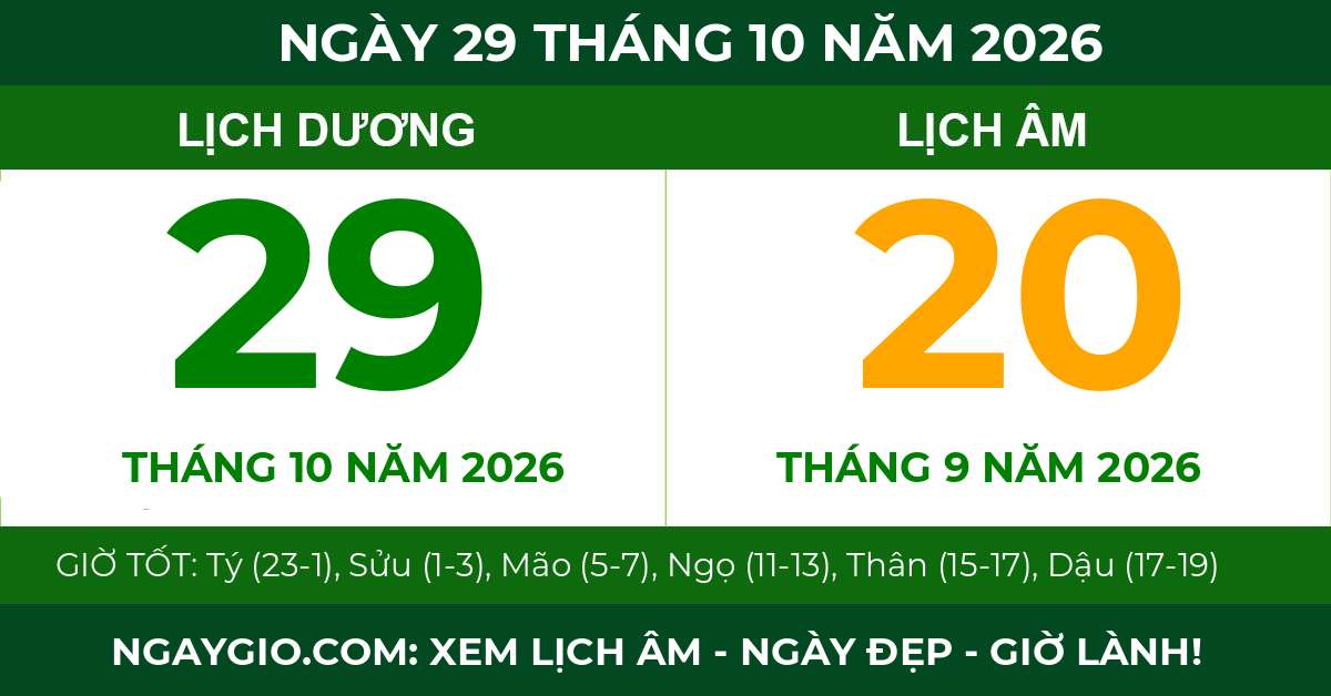 lịch âm ngày 29 tháng 10 năm 2026