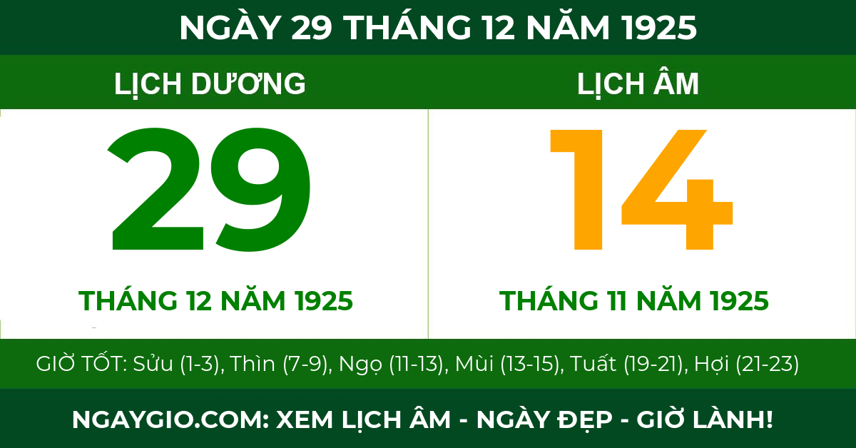 lịch âm ngày 29 tháng 12 năm 1925