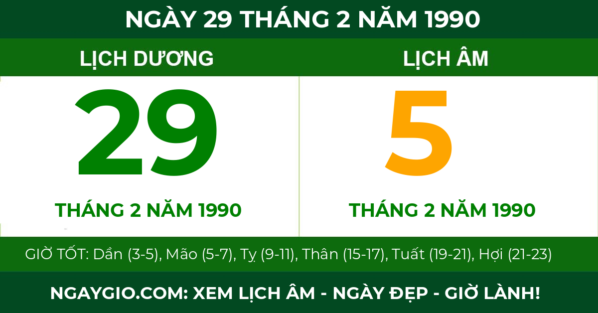 lịch âm ngày 29 tháng 2 năm 1990