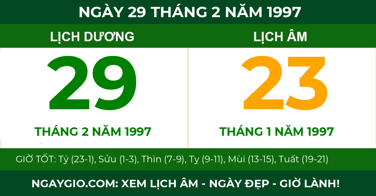 lịch âm ngày 29 tháng 2 năm 1997