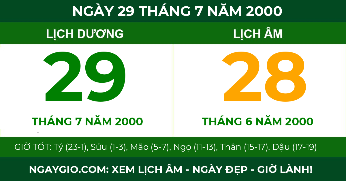 lịch âm ngày 29 tháng 7 năm 2000