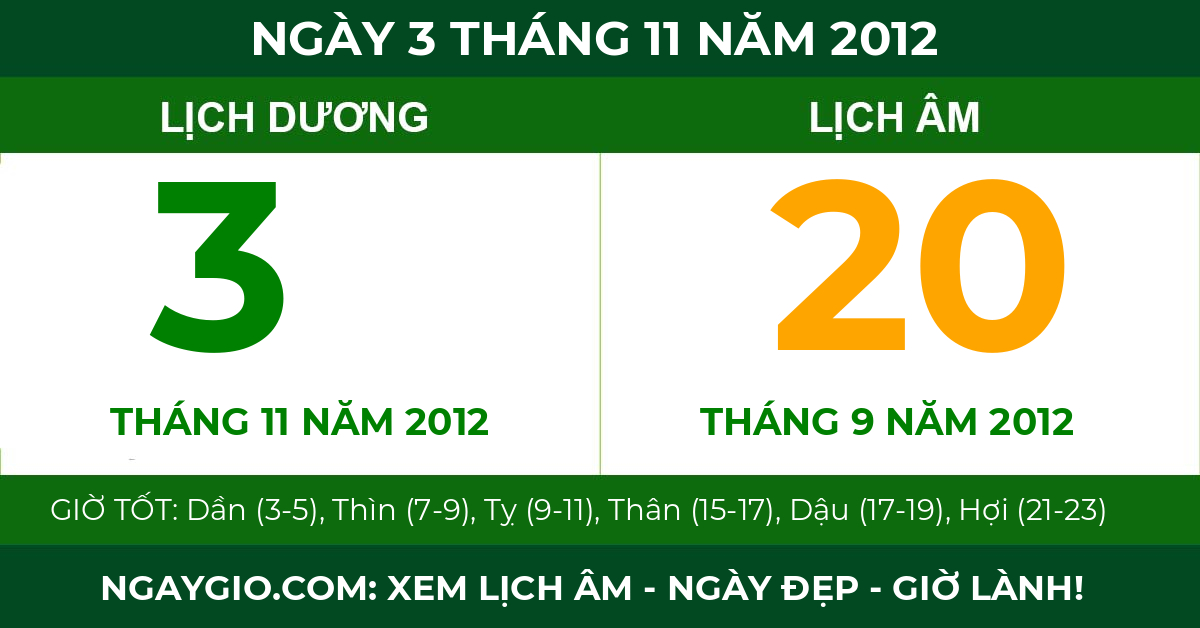 lịch âm ngày 3 tháng 11 năm 2012