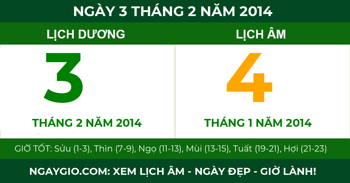 lịch âm ngày 3 tháng 2 năm 2014