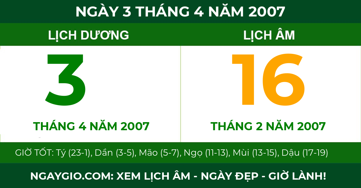 lịch âm ngày 3 tháng 4 năm 2007