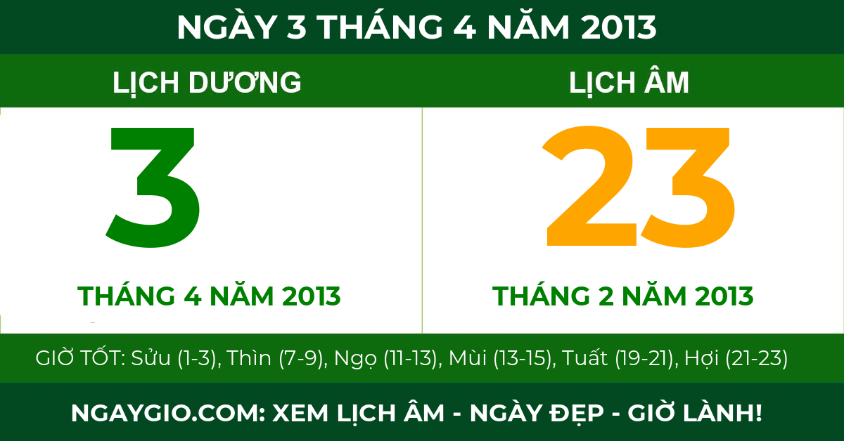 lịch âm ngày 3 tháng 4 năm 2013