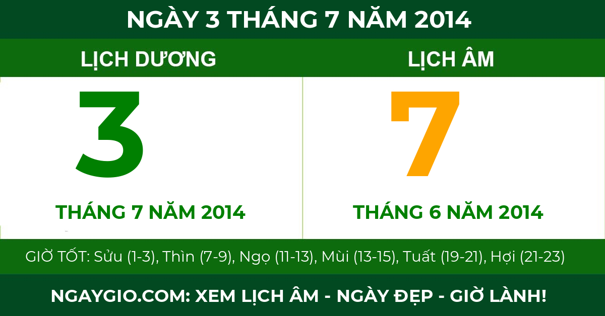lịch âm ngày 3 tháng 7 năm 2014