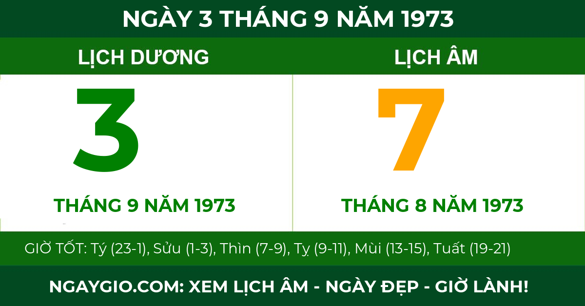 lịch âm ngày 3 tháng 9 năm 1973