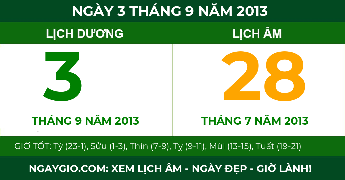 lịch âm ngày 3 tháng 9 năm 2013