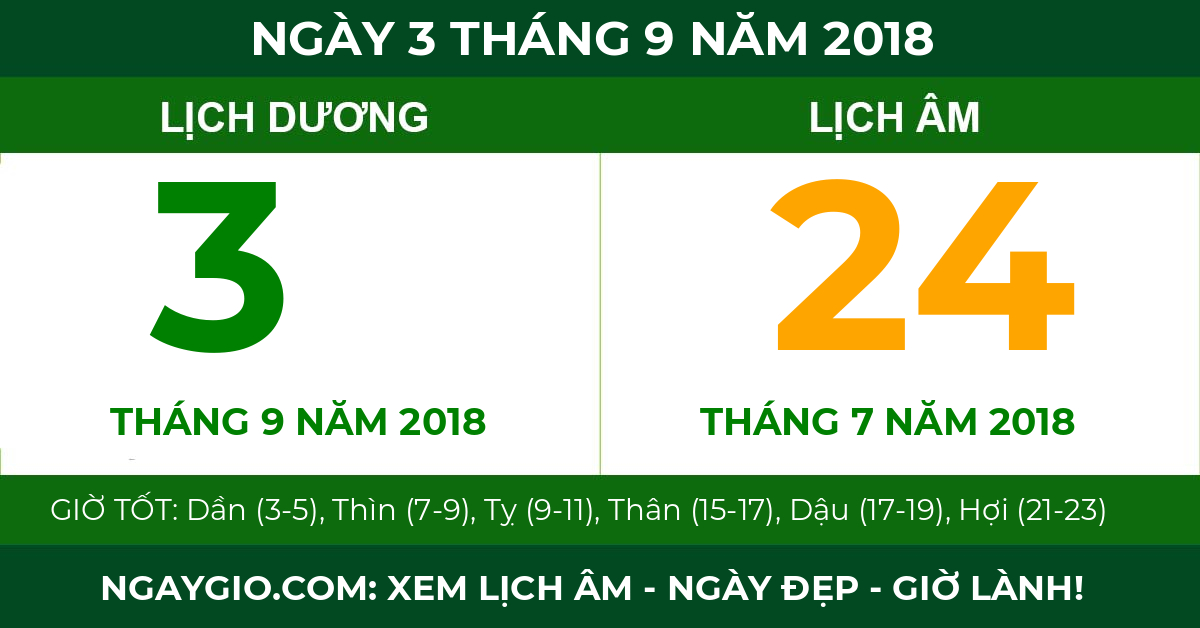lịch âm ngày 3 tháng 9 năm 2018