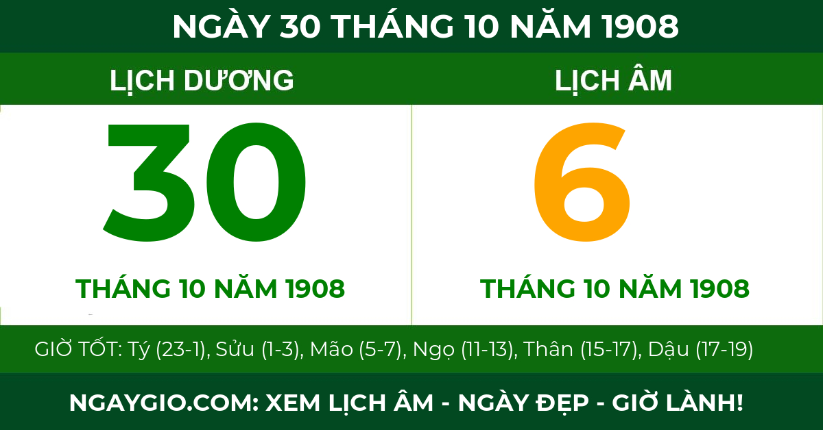 lịch âm ngày 30 tháng 10 năm 1908