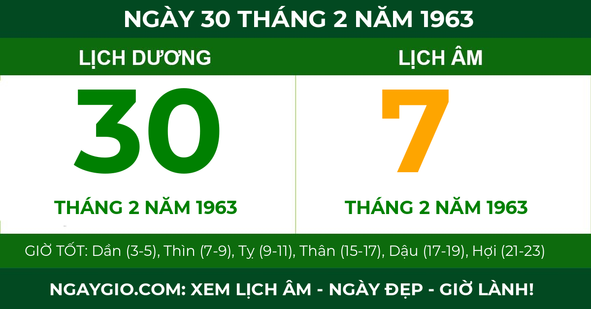 lịch âm ngày 30 tháng 2 năm 1963