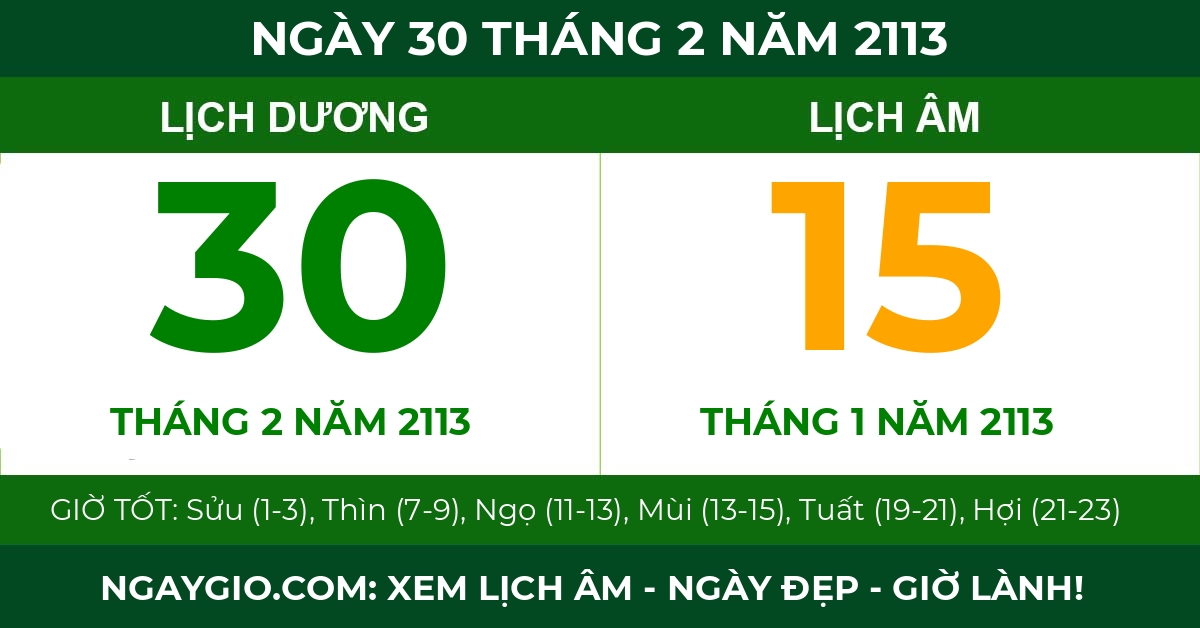 lịch âm ngày 30 tháng 2 năm 2113