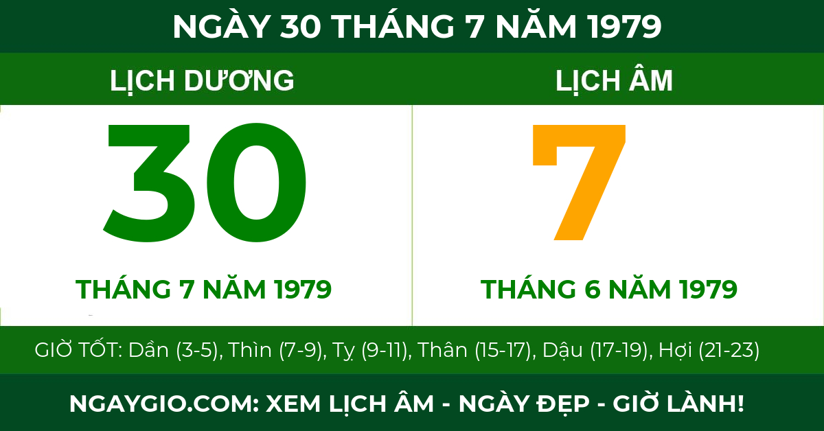 lịch âm ngày 30 tháng 7 năm 1979