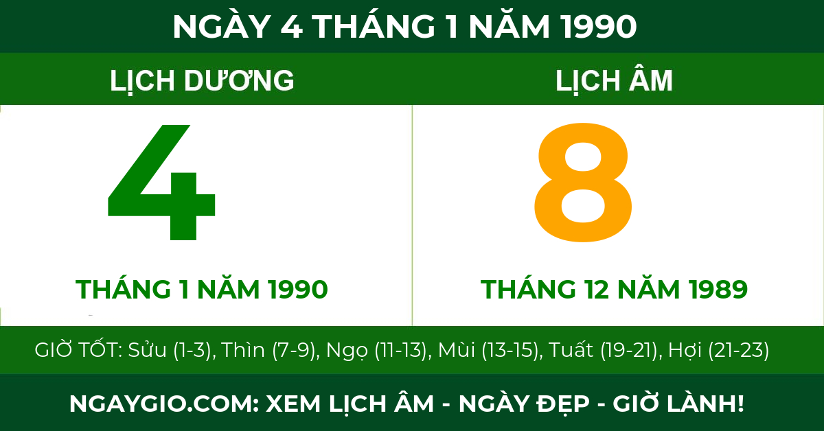 lịch âm ngày 4 tháng 1 năm 1990