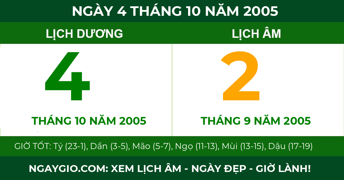 lịch âm ngày 4 tháng 10 năm 2005