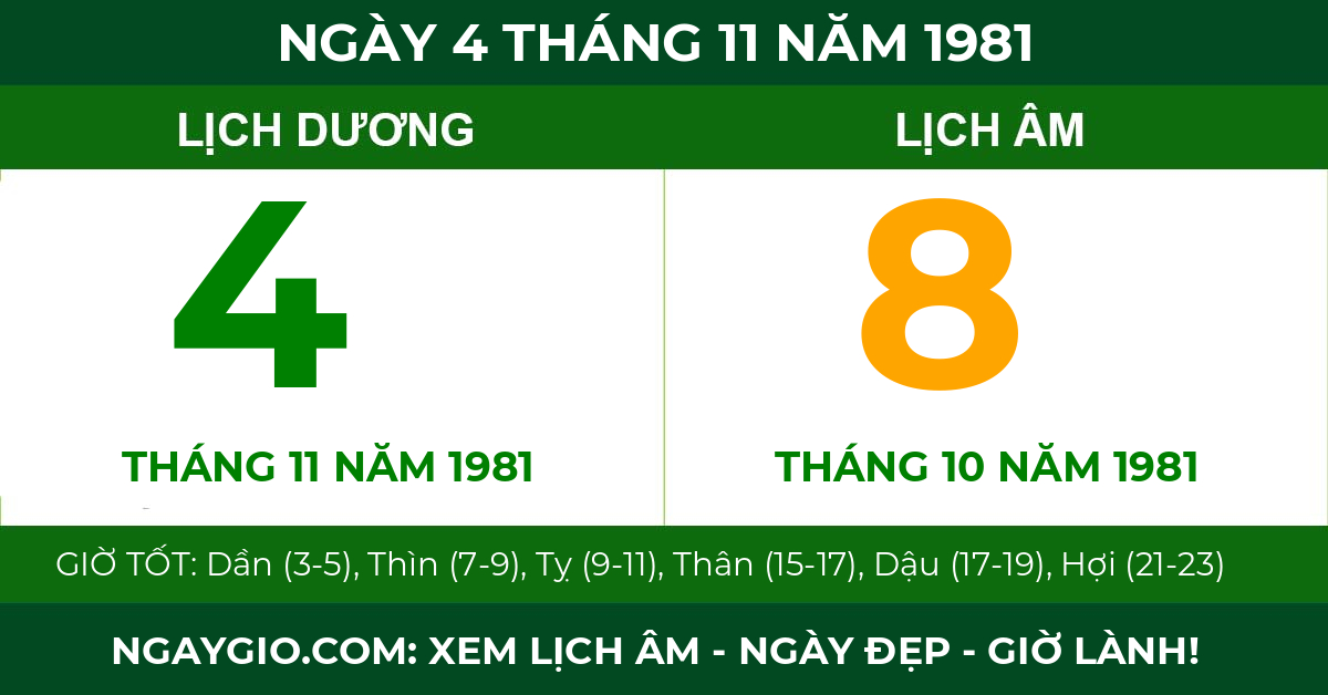 lịch âm ngày 4 tháng 11 năm 1981