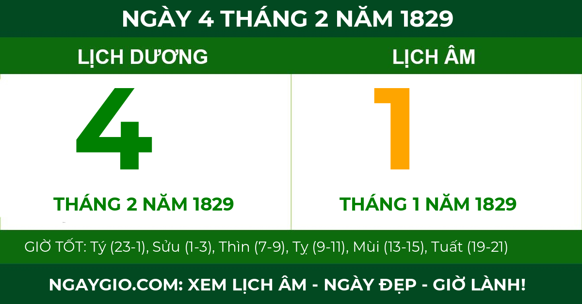 lịch âm ngày 4 tháng 2 năm 1829