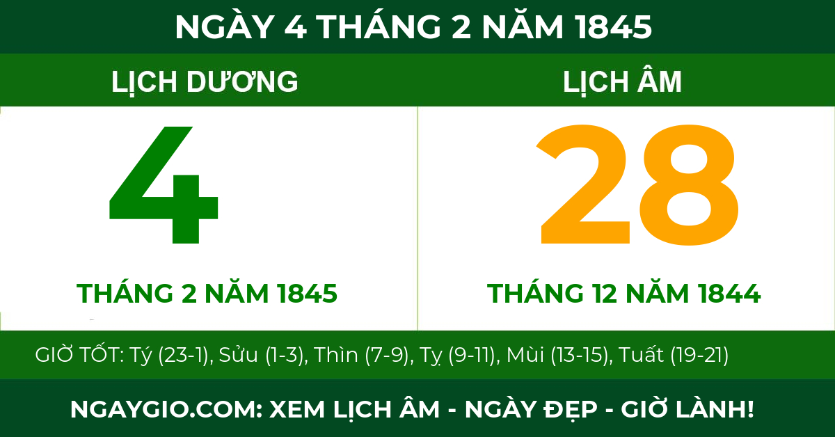 lịch âm ngày 4 tháng 2 năm 1845