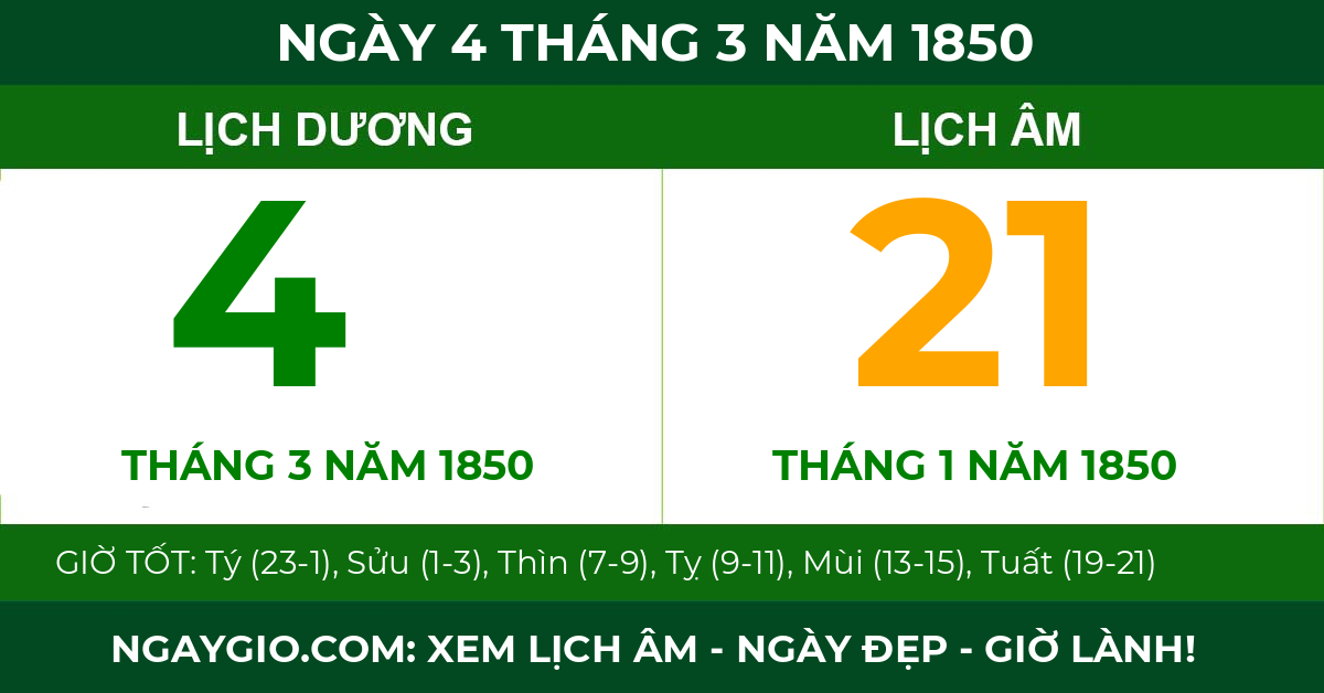 lịch âm ngày 4 tháng 3 năm 1850