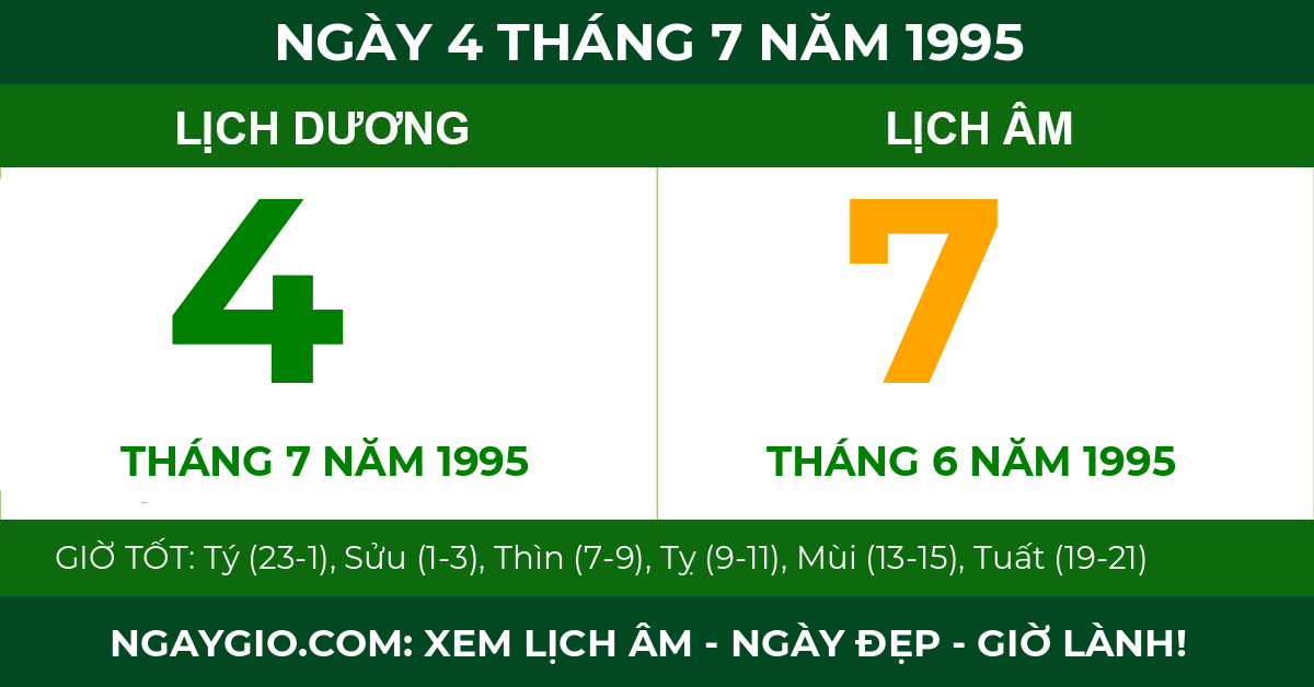 lịch âm ngày 4 tháng 7 năm 1995