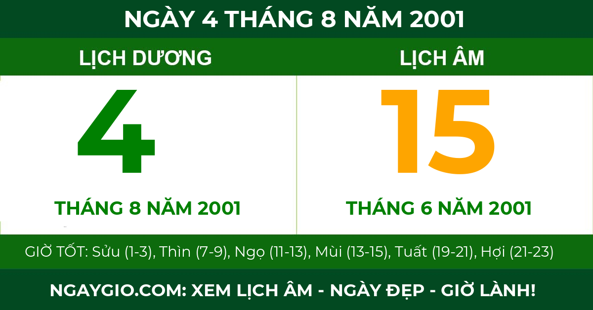 lịch âm ngày 4 tháng 8 năm 2001