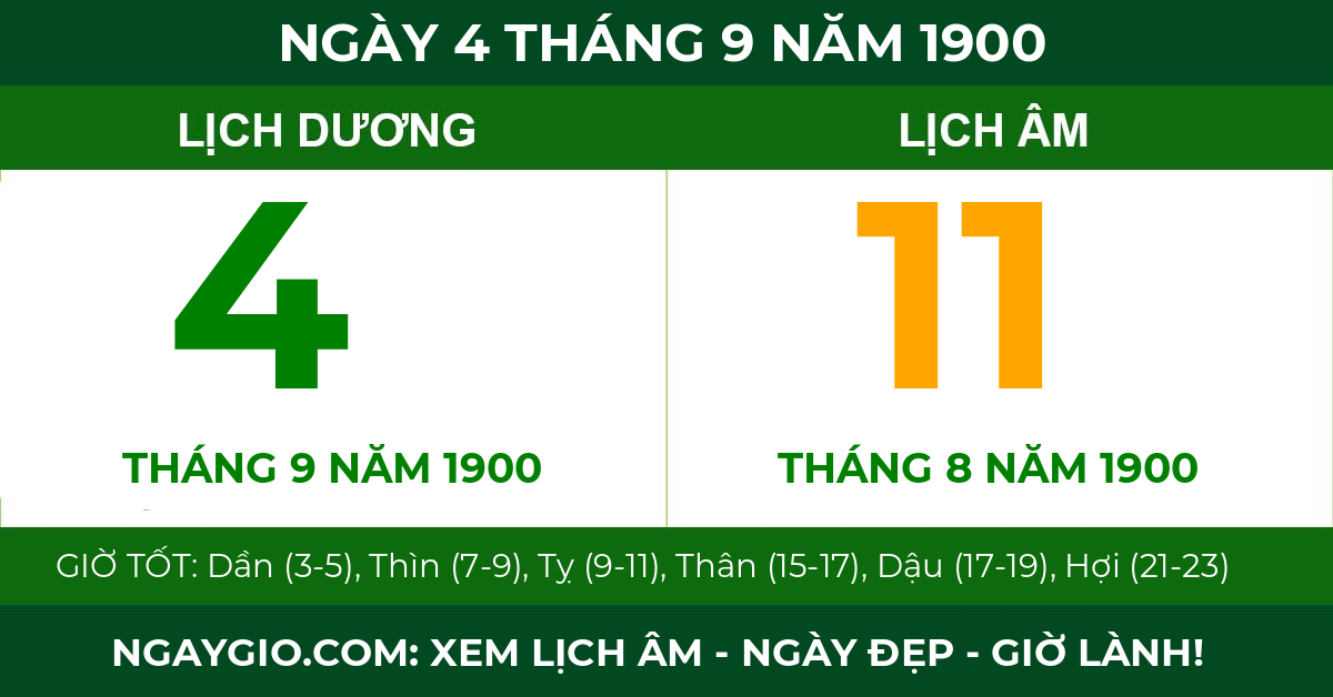 lịch âm ngày 4 tháng 9 năm 1900