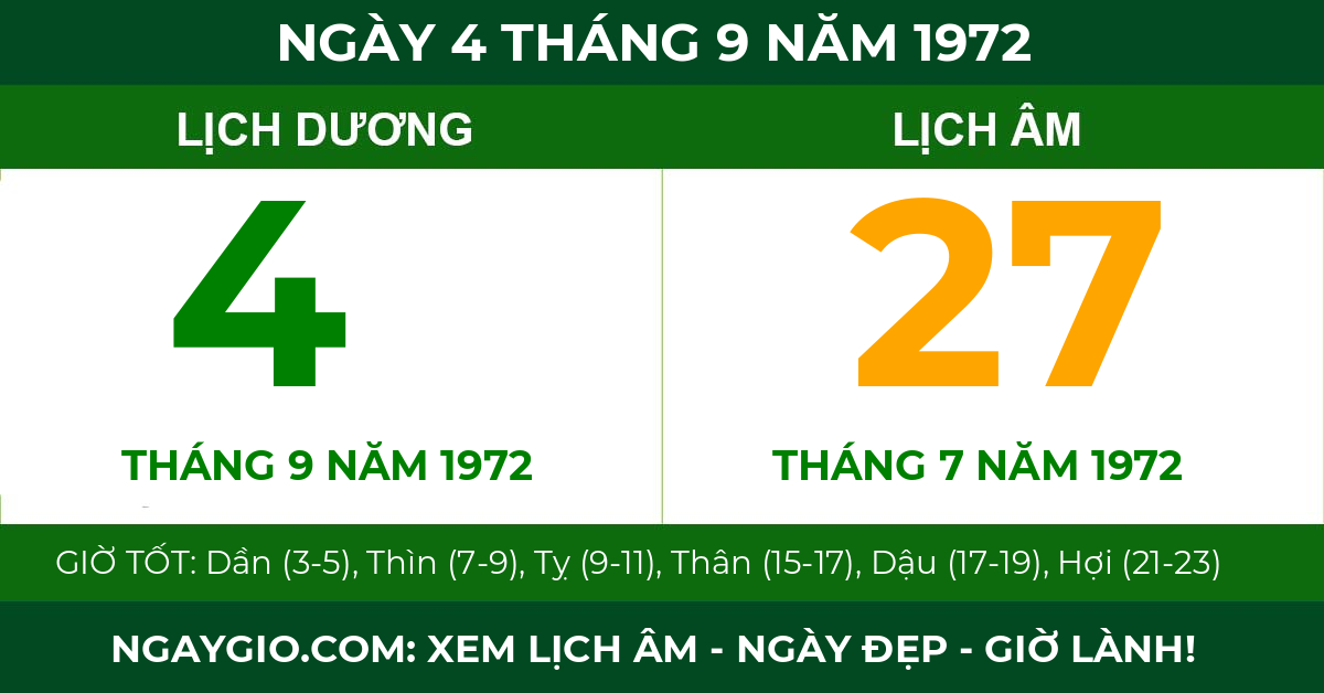 lịch âm ngày 4 tháng 9 năm 1972