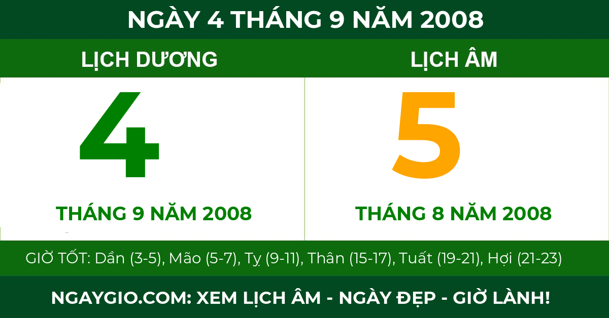 lịch âm ngày 4 tháng 9 năm 2008