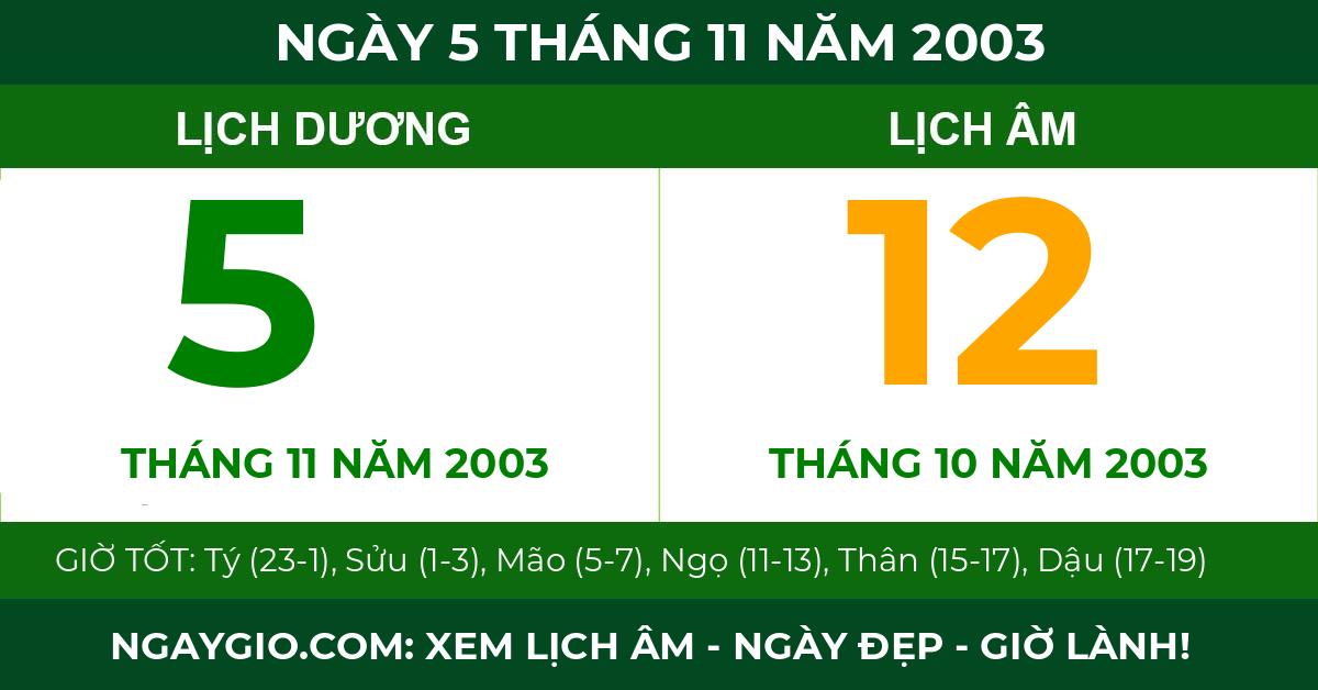 lịch âm ngày 5 tháng 11 năm 2003