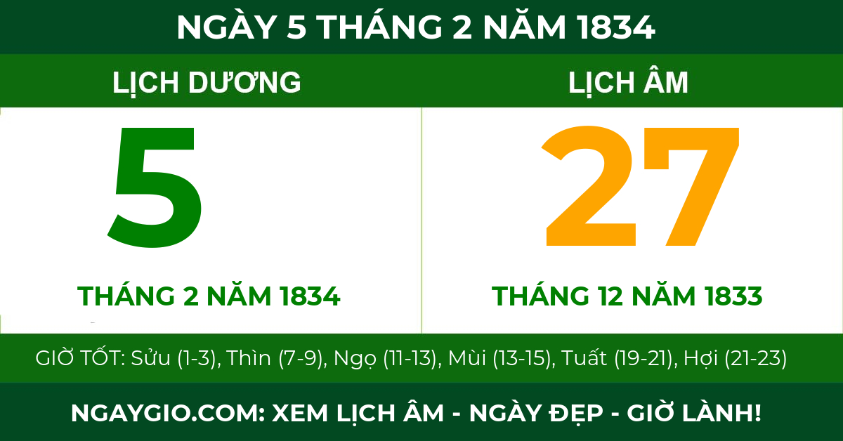 lịch âm ngày 5 tháng 2 năm 1834