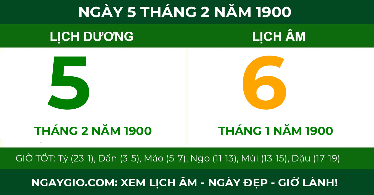 lịch âm ngày 5 tháng 2 năm 1900
