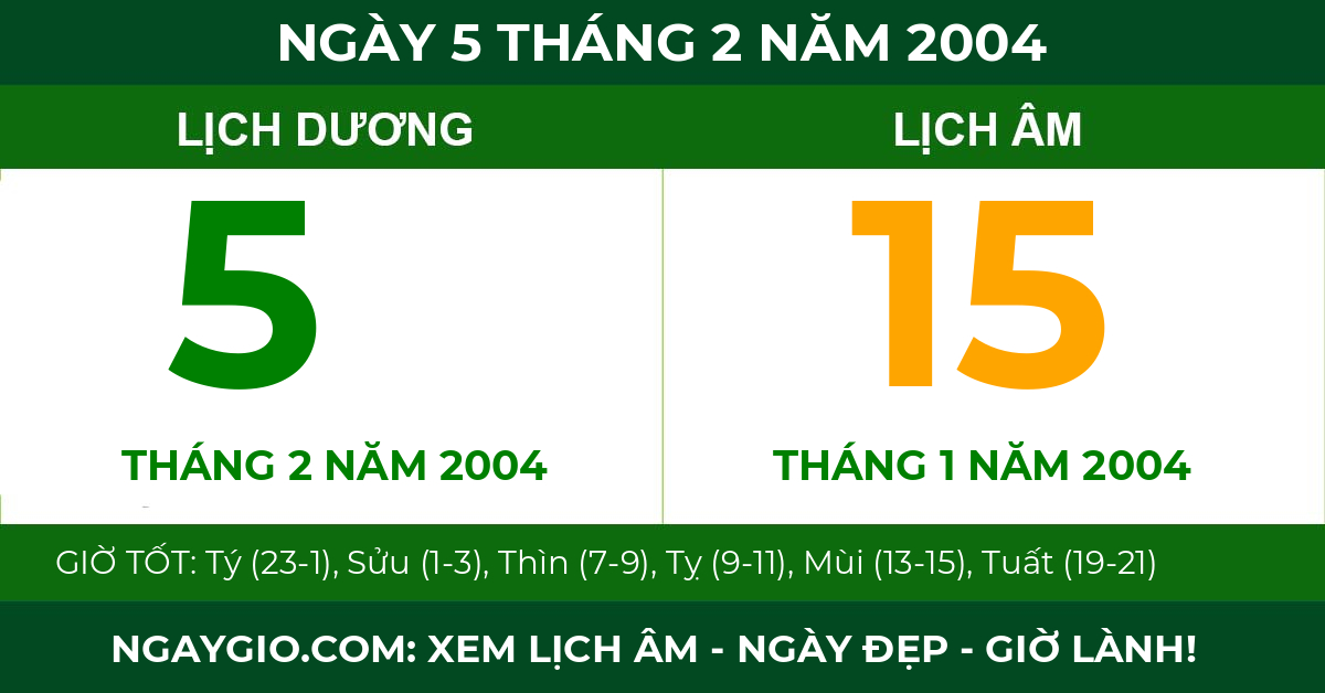 lịch âm ngày 5 tháng 2 năm 2004